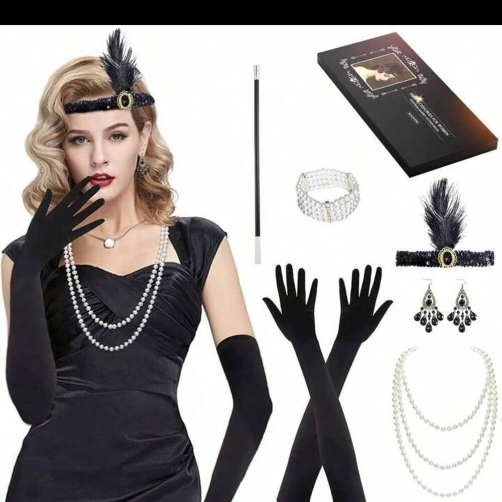 Elegant Black Flapper Accessory Set